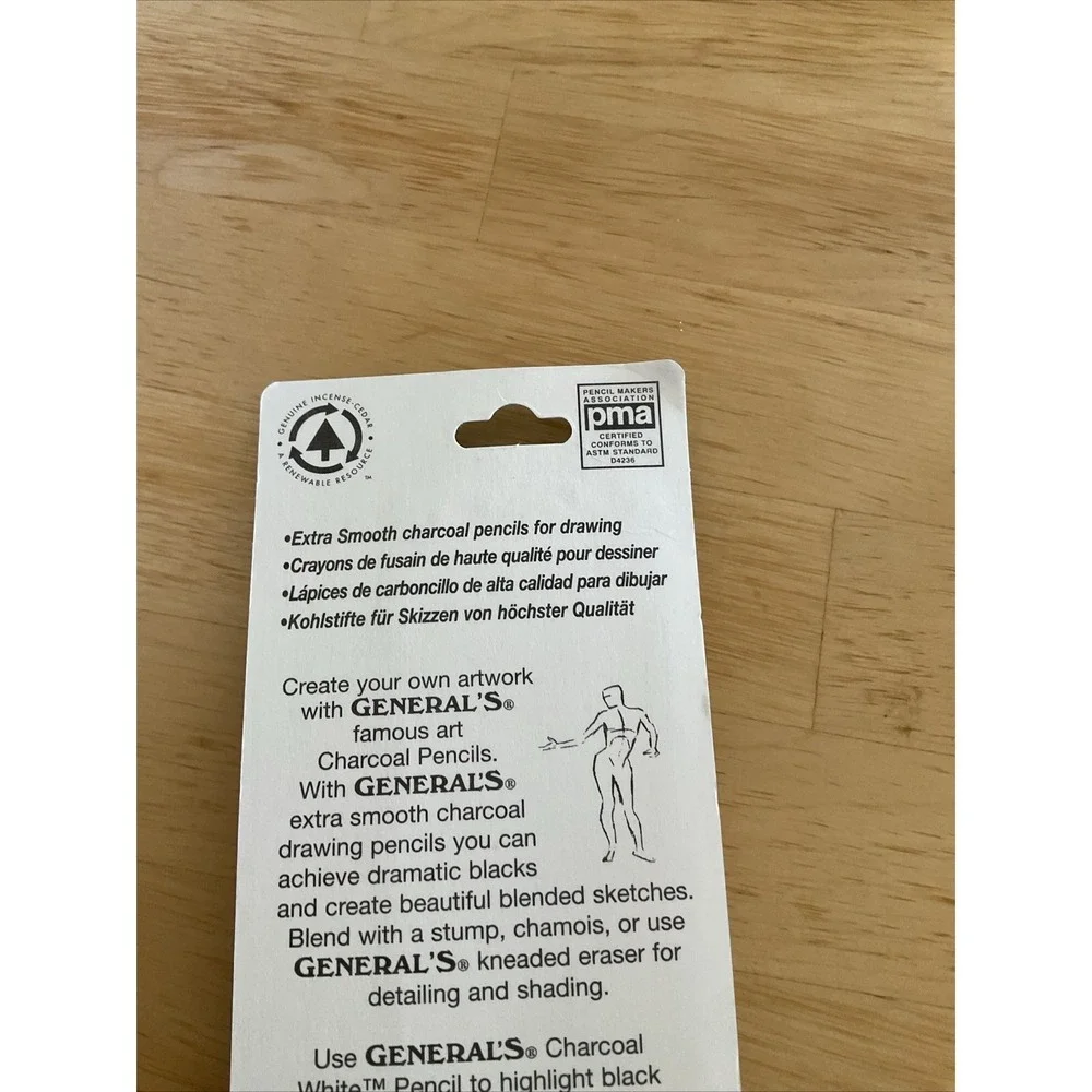N.O.S.‎ GENERAL'S CHARCOAL 2B 4B 6B & White 4-Pack & Eraser 557-BP PENCILS